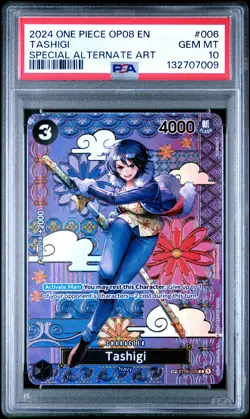 2024 ONE PIECE OP08-TWO LEGENDS SPECIAL ALTERNATE ART #006 TASHIGI PSA 10 - Image 1
