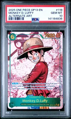 2025 ONE PIECE OP13-CARRYING ON HIS WILL ALTERNATE ART MONKEY D. LUFFY PSA 10 - Image 1