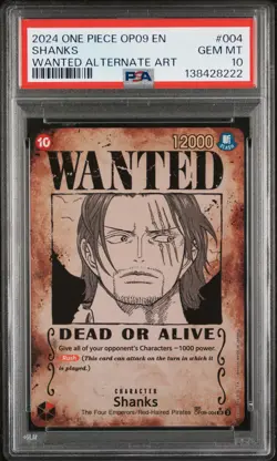 2024 ONE PIECE OP09-EMPERORS IN THE NEW WORLD WANTED ALTERNATE ART SHANKS PSA 10 - Image 1