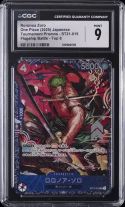 2025 ONE PIECE JPN TOURNAMENT PROMOS FLAGSHIP BATTLE-TOP 8 RORONOA ZORO CGC 9 - Image 1