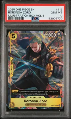 2025 ONE PIECE PROMOS ILLUSTRATION BOX VOL.3 #113 RORONOA ZORO PSA 10 - Image 1