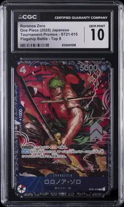 2025 ONE PIECE JPN TOURNAMENT PROMO FLAGSHIP BATTLE-TOP 8 RORONOA ZORO CGC 10 GM - Image 1