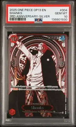 2025 ONE PIECE OP13-CARRYING ON HIS WILL #004 SHANKS 3RD ANNIV. - SILVER PSA 10 - Image 1