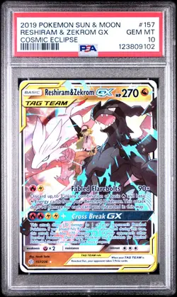 2019 POKEMON SUN & MOON COSMIC ECLIPSE #157 RESHIRAM & ZEKROM GX PSA 10 - Image 1