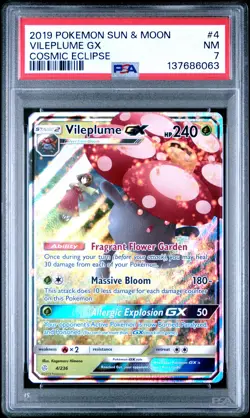 2019 POKEMON SUN & MOON COSMIC ECLIPSE #4 VILEPLUME GX PSA 7 - Image 1