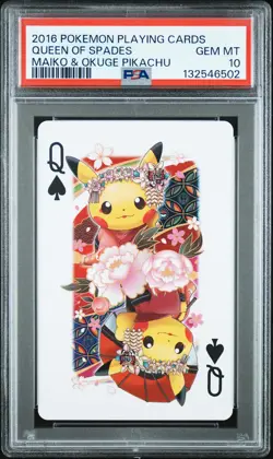 2016 POKEMON PLAYING CARDS MAIKO PIKACHU & OKUGE PIKACHU QUEEN OF SPADES PSA 10 - Image 1