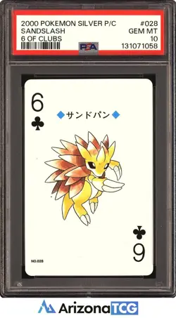 Pokemon 2000 Sandslash 028 6 of Clubs Silver Playing Card Japanese PSA 10 - Image 1