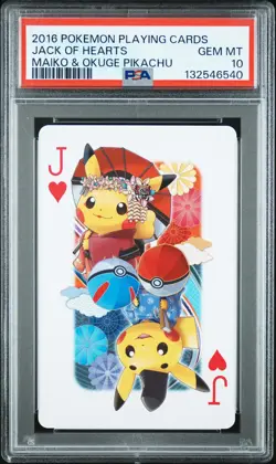 2016 POKEMON PLAYING CARDS MAIKO PIKACHU & OKUGE PIKACHU JACK OF HEARTS PSA 10 - Image 1