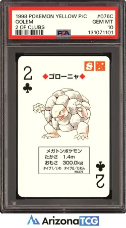 Pokemon 1998 Golem 2 Of Clubs 076C Pokemon Yellow Playing Card Japanese PSA 10 - Image 1