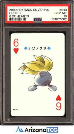 Pokemon 2000 Oddish 043 6 Of Hearts Silver Playing Cards Japanese GEM MT PSA 10 - Image 1