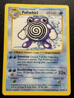 Pokemon Card TCG Poliwhirl 38/102 1st Edition Shadowless Base Set MP - Image 1