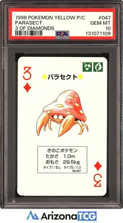 Pokemon 1998 Parasect 047 3 Of Diamonds Yellow Playing Card Japanese PSA 10 - Image 1