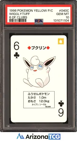 Pokemon 1998 Wigglytuff #040C 6 Of Clubs Yellow Playing Card Japanese PSA 10 - Image 1
