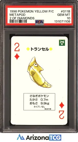 Pokemon 1998 Metapod 011B 2 of Diamonds Yellow Playing Card Japanese PSA 10 - Image 1