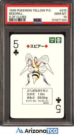 Pokemon 1998 Beedrill 015 5 Of Clubs Pokemon Yellow Playing Card Japanese PSA 10 - Image 1