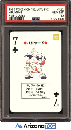 Pokemon 1998 Mr. Mime 122 7 Of Clubs Pokemon Yellow Playing Card Japanese PSA 10 - Image 1