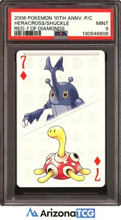 Pokemon 2006 Heracross/Shuckle Red-7 of Diamonds 10th Annv. Playing Card PSA 9 - Image 1