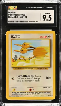 CGC 9.5 Pokemon Cards Base Set Common Doduo 48/102 - Image 1