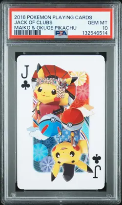 2016 POKEMON PLAYING CARDS MAIKO PIKACHU & OKUGE PIKACHU JACK OF CLUBS PSA 10 - Image 1