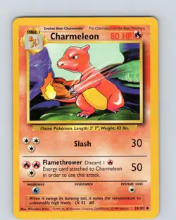 Pokemon TCG Charmeleon Base Set 24/102 Unlimited Uncommon Card WOTC Played HP-MP - Image 1