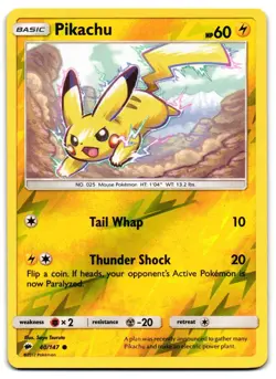 Pikachu 40/147 - Burning Shadows Common Pokemon TCG Reverse Holo - M/LP Card - Image 1