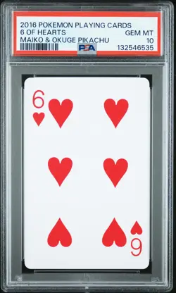 2016 POKEMON PLAYING CARDS MAIKO PIKACHU & OKUGE PIKACHU 6 OF HEARTS PSA 10 - Image 1