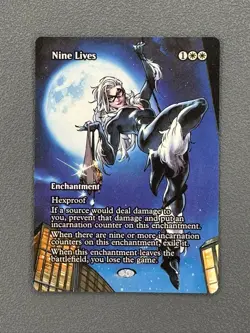 Nine Lives #3 MTG Marvel Universe Hand Painted Borderless Extended Altered Art v - Image 1