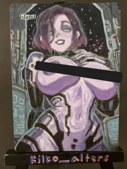 MTG Hand Painted Alter: ISLAND Magic the Gathering anime art CORTANA - Image 1