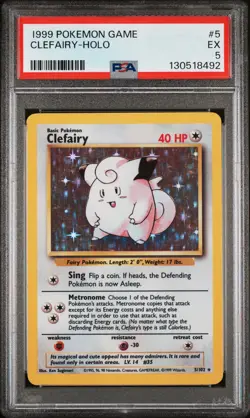 1999 POKEMON BASE SET UNLIMITED #5 CLEFAIRY-HOLO PSA 5 - Image 1