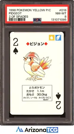 Pokemon 1998 Pidgeotto 018 2 Of Spades Yellow Playing Card Japanese PSA 8 - Image 1