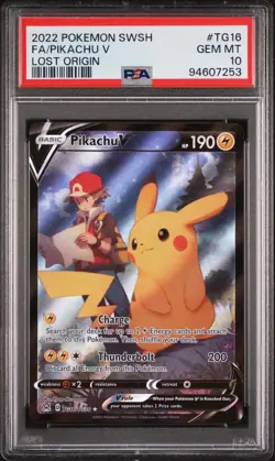 2022 POKEMON SWORD & SHIELD LOST ORIGIN #TG16 FULL ART/PIKACHU V PSA 10 - Image 1