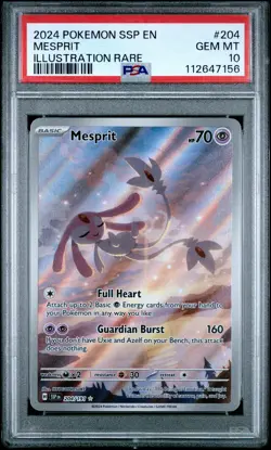 2024 POKEMON SSP EN-SURGING SPARKS ILLUSTRATION RARE #204 MESPRIT PSA 10 - Image 1