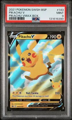 2021 POKEMON SWSH BLACK STAR PROMO PIKACHU VMAX BOX #143 PIKACHU V PSA 9 - Image 1