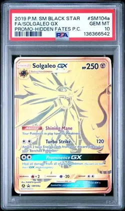 2019 Pokemon Solgaleo GX Hidden Fates Promo Card PSA 10 - Image 1