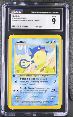 CGC MINT 9 Pokemon Qwilfish 49/64 2001 Neo Revelation 1st Edition - Image 1