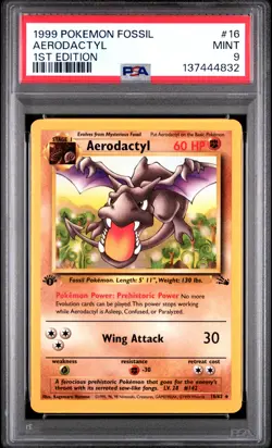 1999 POKEMON FOSSIL 1ST EDITION #16 AERODACTYL PSA 9 - Image 1