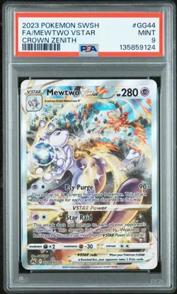 2023 POKEMON SWORD & SHIELD CROWN ZENITH #GG44 FULL ART/MEWTWO VSTAR PSA 9 - Image 1