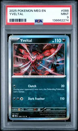2025 POKEMON MEG EN-MEGA EVOLUTION #088 YVELTAL PSA 9 - Image 1
