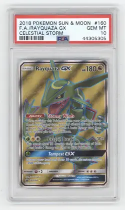 2018 POKEMON SUN & MOON CELESTIAL STORM FULL ART RAYQUAZA GX #160 PSA 10 Q1887 - Image 1