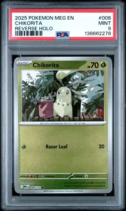 2025 POKEMON MEG EN-MEGA EVOLUTION REVERSE HOLO #008 CHIKORITA PSA 9 - Image 1