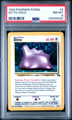 1999 POKEMON FOSSIL #3 DITTO-HOLO PSA 8 - Image 1