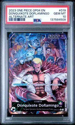 2023 ONE PIECE OP04-KINGDOMS OF INTRIGUE #019 DONQUIXOTE DOFLAMINGO PSA 10 - Image 1