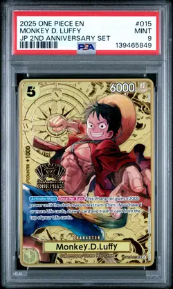 2025 ONE PIECE JPN 2ND ANNIVERSARY SET #015 MONKEY D. LUFFY PSA 9 - Image 1