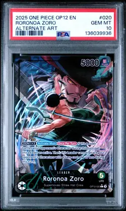 PSA 10 - 2025 ONE PIECE OP12-LEGACY OF THE MASTER 020 RORONOA ZORO ALT ART (EN) - Image 1