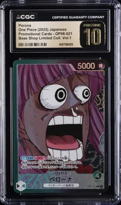 2025 ONE PIECE JPN PROMO BASE SHOP LTD COLLECTION VOL 1 PERONA CGC 10 PRISTINE - Image 1