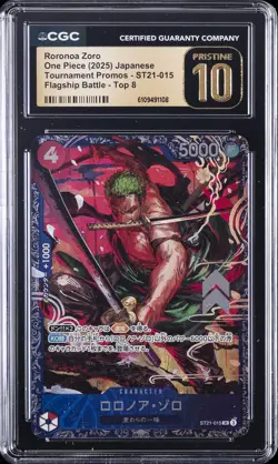 2025 ONE PIECE JPN TOURNAMENT PROMO FLAGSHIP TOP 8 RORONOA ZORO CGC 10 PRISTINE - Image 1