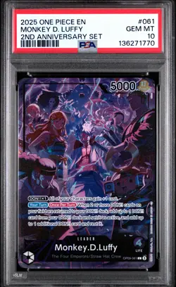 2025 ONE PIECE ENGLISH VERSION 2ND ANV ANNIVERSARY #061 MONKEY D. LUFFY PSA 10 - Image 1