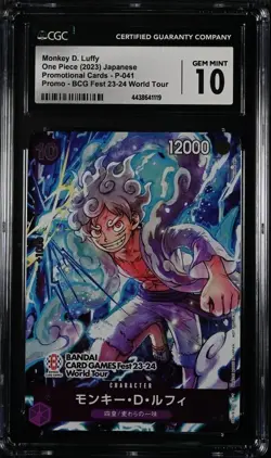 CGC 10 Luffy P-041 BANDAI CARD GAME Fest 23-24 PROMO World Tour One Piece（4） - Image 1