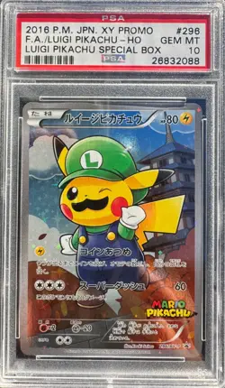 2016 POKEMON JAPANESE XY PROMO #296 FA/LUIGI PIKACHU LUIGI PIKACHU PSA 10 - Image 1