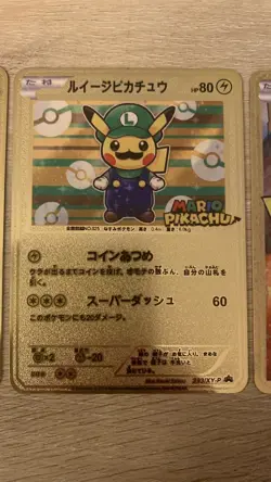 Pikachu Mario & Luigi 2 Card Set Metal Japanese Pokemon Gift/Display - Image 3